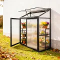 Aluminium Anlehngewächshaus Beistell Tomatengewächshaus klein Gewächshaus Doppeltür Treibhaus 140x55X130 cm schwarz - Thumbnail 1