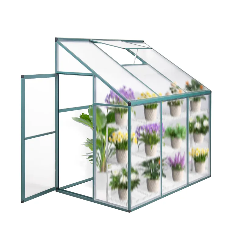 Aluminium Anlehngewächshaus Beistell Tomatengewächshaus klein Gewächshaus Dreitürig Treibhaus 190x52x182 cm Silber – Bild 10