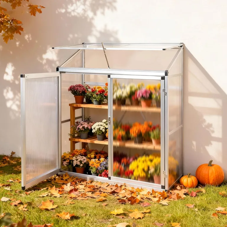 Aluminium Anlehngewächshaus Beistell Tomatengewächshaus klein Gewächshaus Dreitürig Treibhaus 140x52x130 cm Silber – Bild 1