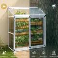 Aluminium Anlehngewächshaus Beistell Tomatengewächshaus klein Gewächshaus Dreitürig Treibhaus 140x52x130 cm Silber - Thumbnail 5