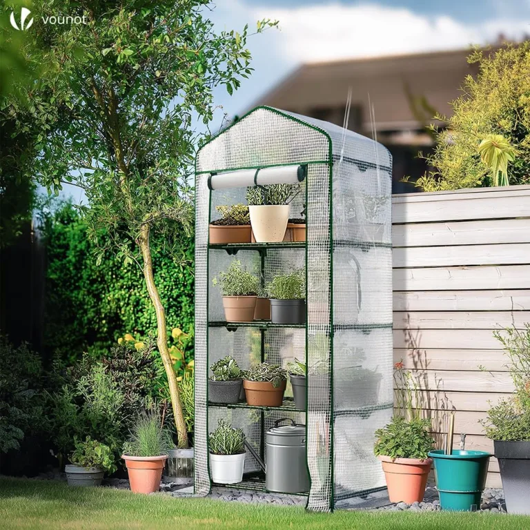 VOUNOT® Gewächshaus Foliengewächshaus, 4 Etagen Treibhaus Gartenhäuschen für Balkon mit 4 Regalebenen, Tomatenhaus Tomatengewächshaus, Weiß 69x49x160cm – Bild 3
