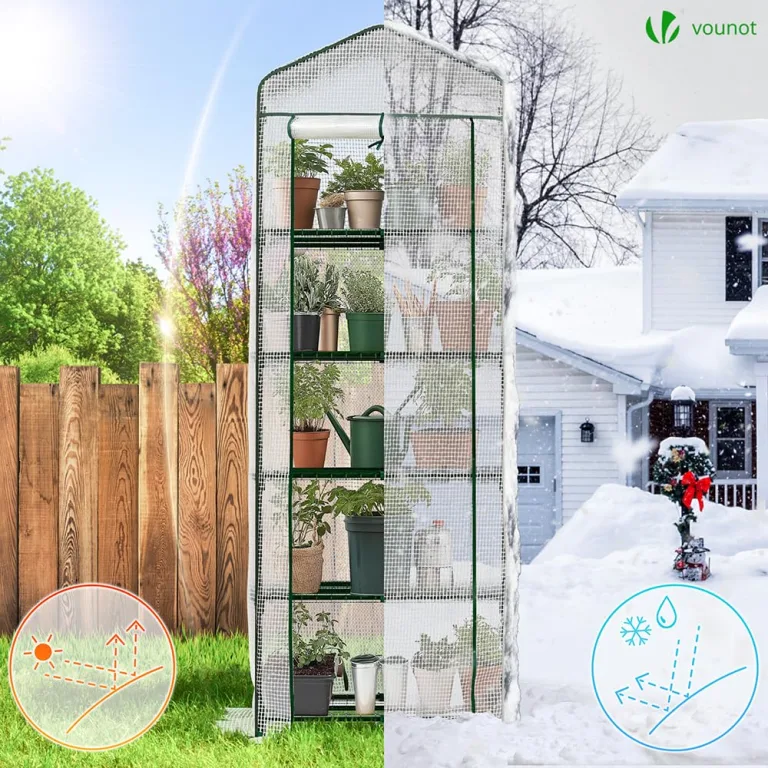 VOUNOT® Gewächshaus Foliengewächshaus, 5 Etagen Treibhaus Gartenhäuschen für Balkon mit 5 Regalebenen, Tomatenhaus Tomatengewächshaus, Weiß 69x49x193cm – Bild 3