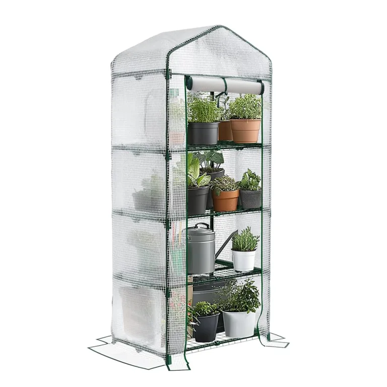 VOUNOT® Gewächshaus Foliengewächshaus, 5 Etagen Treibhaus Gartenhäuschen für Balkon mit 5 Regalebenen, Tomatenhaus Tomatengewächshaus, Weiß 69x49x193cm – Bild 8