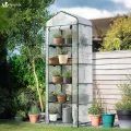 VOUNOT® Gewächshaus Foliengewächshaus, 5 Etagen Treibhaus Gartenhäuschen für Balkon mit 5 Regalebenen, Tomatenhaus Tomatengewächshaus, Weiß 69x49x193cm - Thumbnail 2