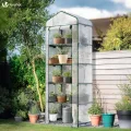VOUNOT® Gewächshaus Foliengewächshaus, 5 Etagen Treibhaus Gartenhäuschen für Balkon mit 5 Regalebenen, Tomatenhaus Tomatengewächshaus, Weiß 69x49x193cm - Thumbnail 10