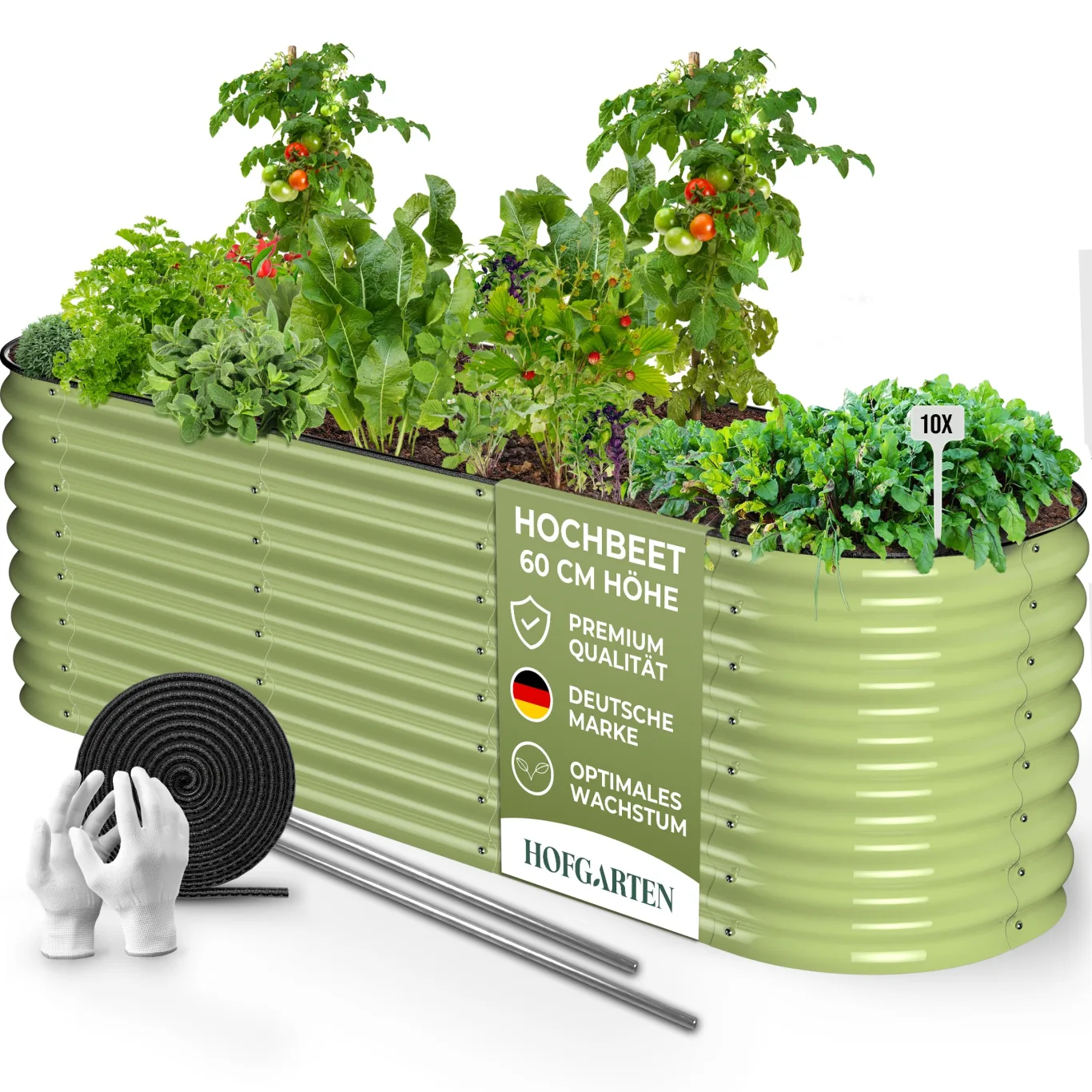 HOFGARTEN Hochbeet Metall 200x60x60 cm - Hochwertiges Gartenbeet aus Zn-Al-Mg Stahl - wetterfest & rostgeschützt - Modularer 6-in-1 Bausatz QuickGrow Plus (Salbei) - Bild 1
