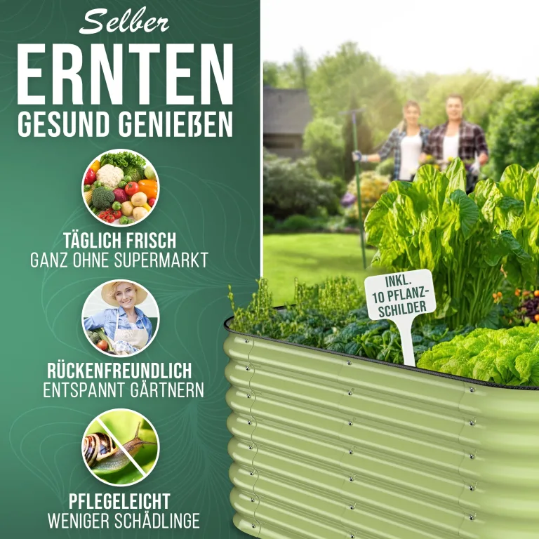 HOFGARTEN Hochbeet Metall 200x60x60 cm - Hochwertiges Gartenbeet aus Zn-Al-Mg Stahl - wetterfest & rostgeschützt - Modularer 6-in-1 Bausatz QuickGrow Plus (Salbei) – Bild 8