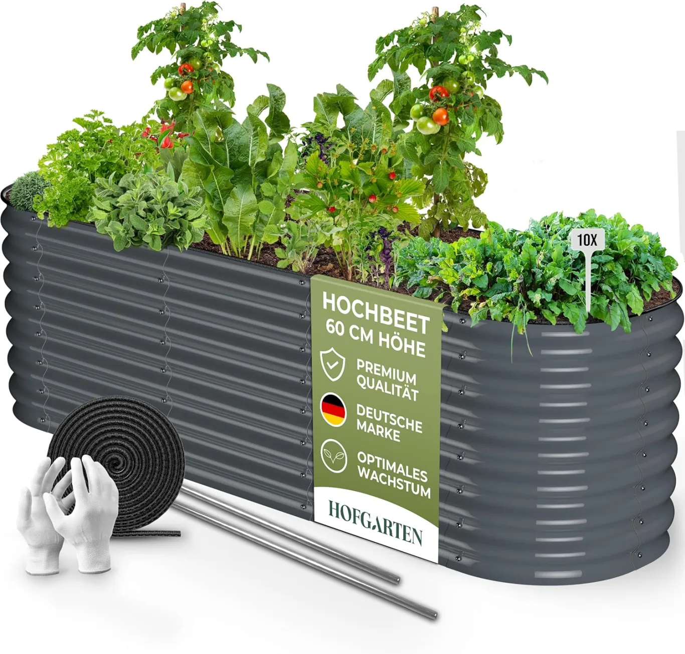 200x60x60 cm Hochbeet Metall I 6-in-1 Gartenbeet aus verzinktem Stahl I Pflanzbeet wetterfest & rostfrei I Ovales Gemüsebeet für Garten & Terasse I Hochbeet Bausatz ohne Boden (Anthrazit) - Bild 1