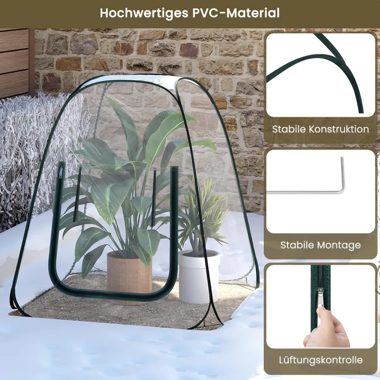 WOLTU Pop-up Mini-Gewächshaus, aus wasserdichtem PVC-Material, Feuchtigkeit im Sommer und Wärme im Winter aufrechterhalten, innen und außen verwendbar, 70 x 70 x 80 cm, transparent – Bild 2