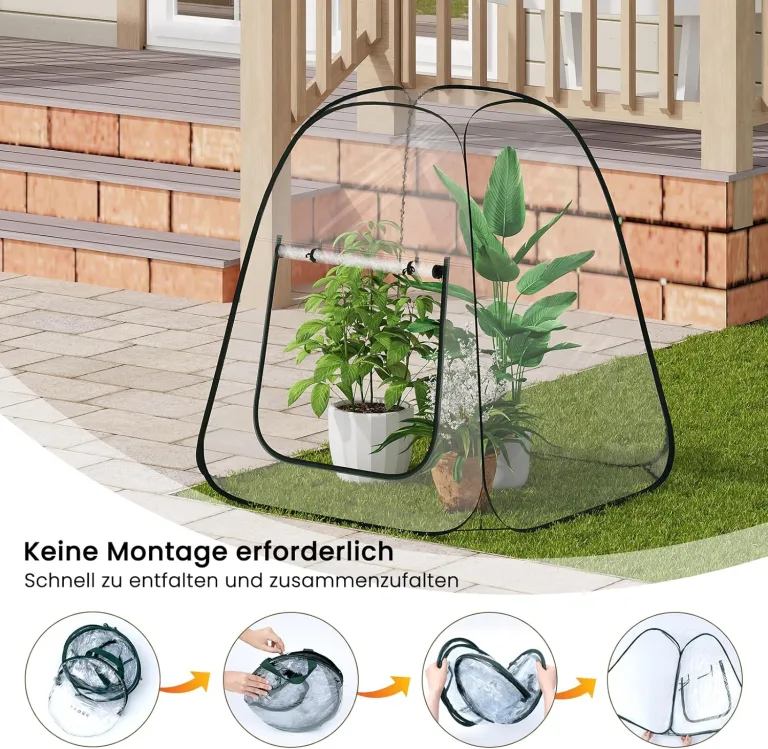 WOLTU Pop-up Mini-Gewächshaus, aus wasserdichtem PVC-Material, Feuchtigkeit im Sommer und Wärme im Winter aufrechterhalten, innen und außen verwendbar, 70 x 70 x 80 cm, transparent – Bild 3