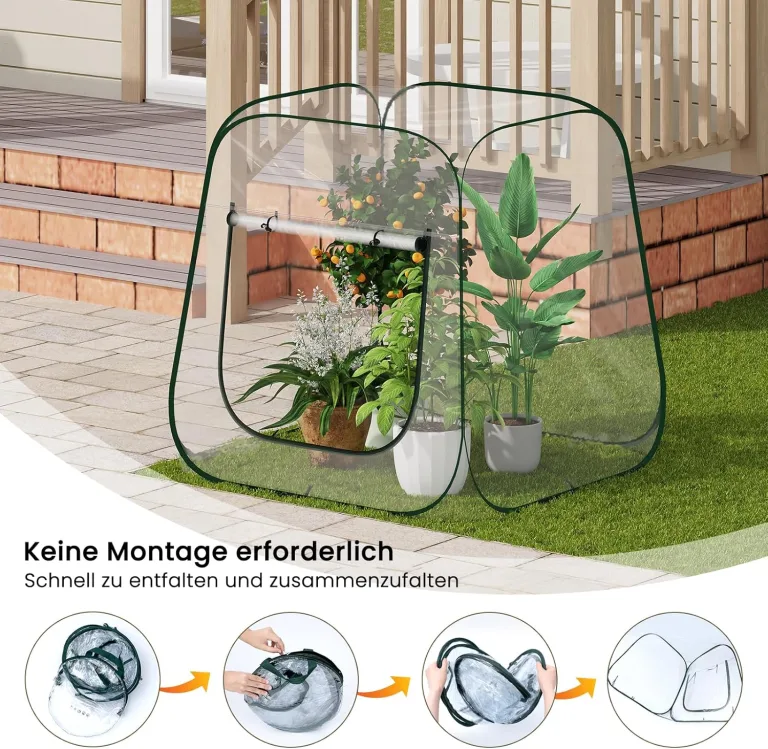 WOLTU Pop-up Mini-Gewächshaus, aus wasserdichtem PVC-Material, Feuchtigkeit im Sommer und Wärme im Winter aufrechterhalten, innen und außen verwendbar, 100 x 100 x 97 cm, transparent – Bild 3