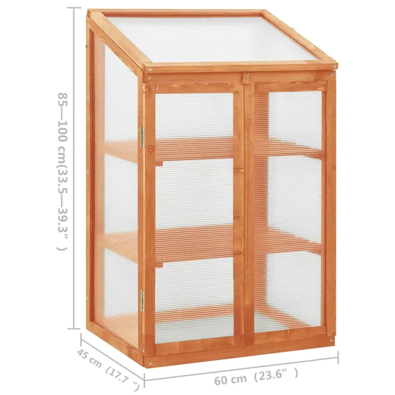 puraday Gewächshaus im Garten Orange 60x45x100 cm Tannenholz Frostschutz Pflanzen Winterschutz Gemüsehaus Treibhaus Winterfest Gerätehaus Tomatenhaus Offene Unterseite mit 2 Regale&Klappdeckel – Bild 7