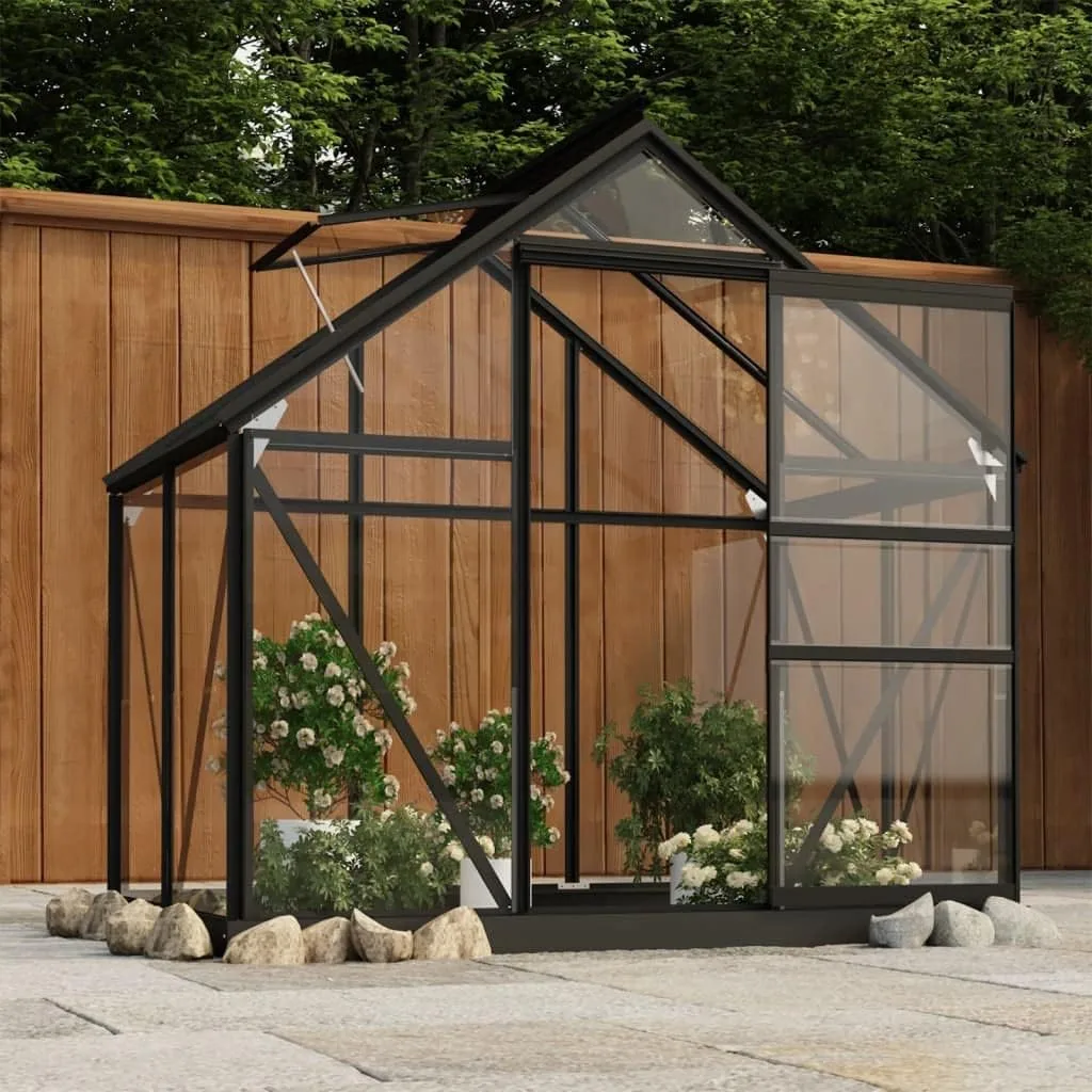 Gewächshaus im Garten Glas Anthrazit 155x103x191 cm Aluminium Gewächshaus Klein Frostschutz Pflanzen Winterschutz Gemüsehaus Treibhaus Gerätehaus Tomatenhaus UV-beständig&Wärmegedämmt - Bild 1