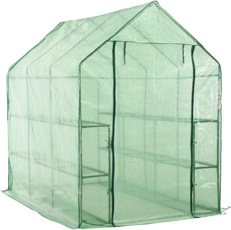 Gewächshaus im Garten Begehbares Gewächshaus mit 12 Regalen Stahl 143x214x196 cm Frostschutz Pflanzen Winterschutz Gemüsehaus Treibhaus Winterfest Gerätehaus Tomaten Gewächshaus 12 Regalen – Bild 2