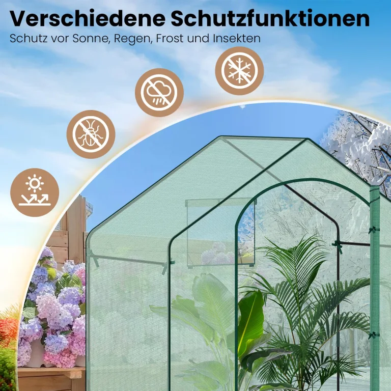 WOLTU Foliengewächshaus Winterfest mit Schwarzer PE-Gewebeboden, gewächshaus Folie für Aufzucht Tomaten, Tomatenhaus mit Tür Fenstern, aus Stahlrohr PE, 200x80x200cm, Grün – Bild 2