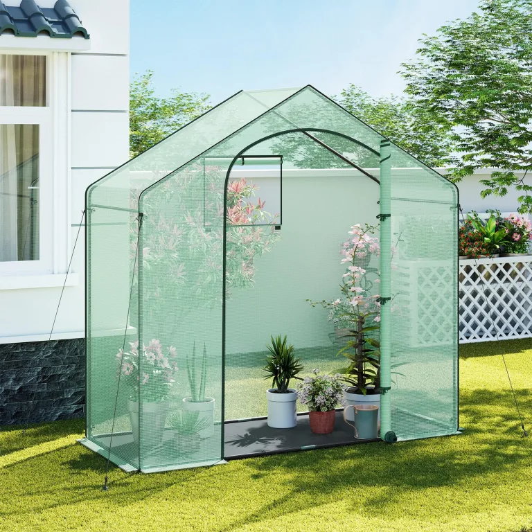 WOLTU Foliengewächshaus Winterfest mit Schwarzer PE-Gewebeboden, gewächshaus Folie für Aufzucht Tomaten, Tomatenhaus mit Tür Fenstern, aus Stahlrohr PE, 200x80x200cm, Grün – Bild 3