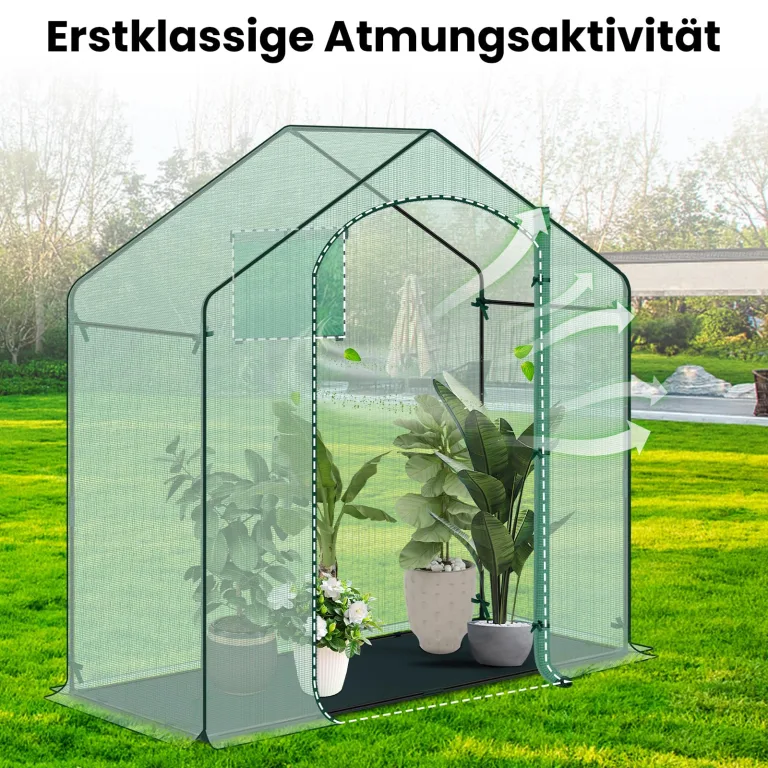 WOLTU Foliengewächshaus Winterfest mit Schwarzer PE-Gewebeboden, gewächshaus Folie für Aufzucht Tomaten, Tomatenhaus mit Tür Fenstern, aus Stahlrohr PE, 200x80x200cm, Grün – Bild 4