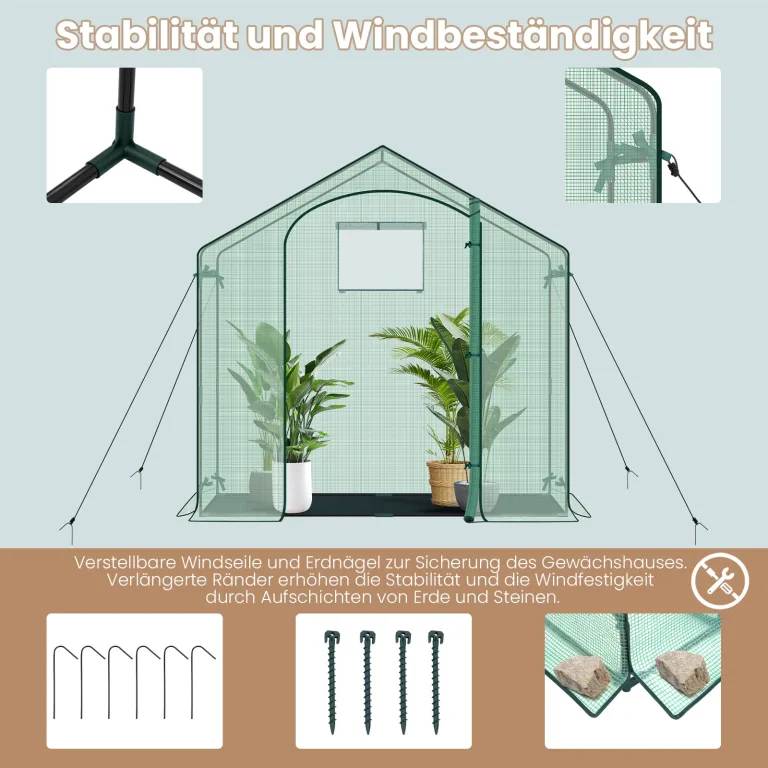 WOLTU Foliengewächshaus Winterfest mit Schwarzer PE-Gewebeboden, gewächshaus Folie für Aufzucht Tomaten, Tomatenhaus mit Tür Fenstern, aus Stahlrohr PE, 200x80x200cm, Grün – Bild 6