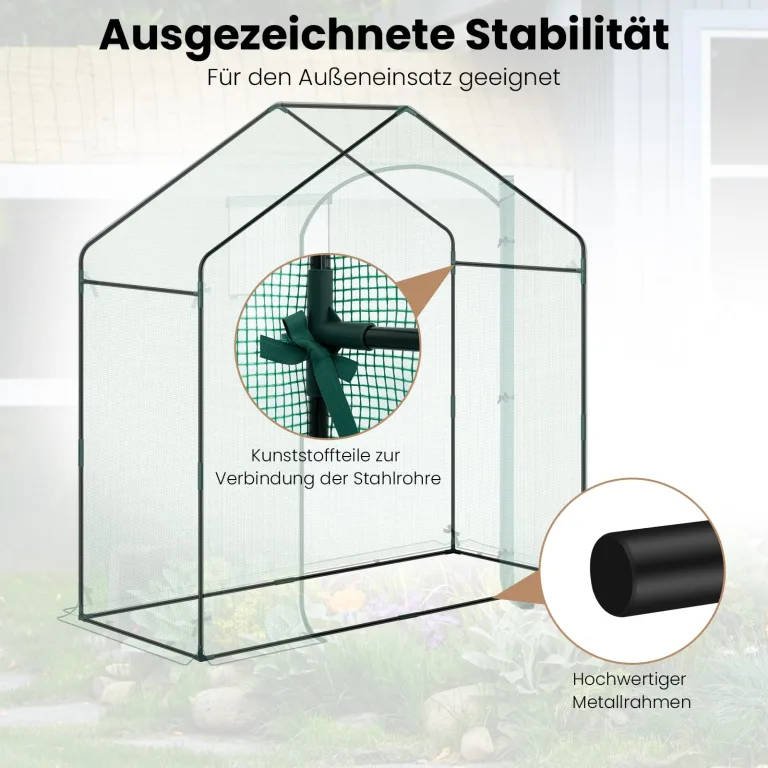 WOLTU Foliengewächshaus Winterfest mit Schwarzer PE-Gewebeboden, gewächshaus Folie für Aufzucht Tomaten, Tomatenhaus mit Tür Fenstern, aus Stahlrohr PE, 200x80x200cm, Grün – Bild 7