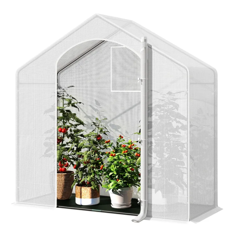WOLTU Foliengewächshaus Winterfest mit Schwarzer PE-Gewebeboden, gewächshaus Folie für Aufzucht Tomaten, Tomatenhaus mit Tür Fenstern, aus Stahlrohr PE, 200x80x200cm, Grün – Bild 10