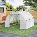 WOLTU Gewächshaus, Foliengewächshaus für Aufzucht Tomaten, Tomatenhaus Winterfest mit Tür 6 Fenstern, aus Stahlrohr PE, 300 x 300 x 200 cm, Weiß - Thumbnail 2