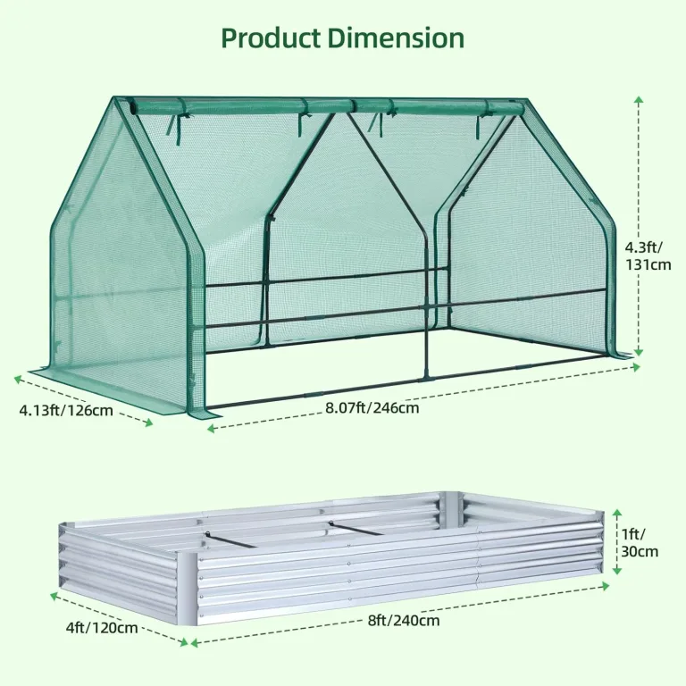Ohuhu 3-in-1 Metall Hochbeet Frühbeet Set 240x120x30 cm, Verzinkter Stahl Pflanzkasten Hochbeet-kit mit 4 Türigem Foliengewächshaus – Ideal für Garten Gemüseanbau – Bild 6