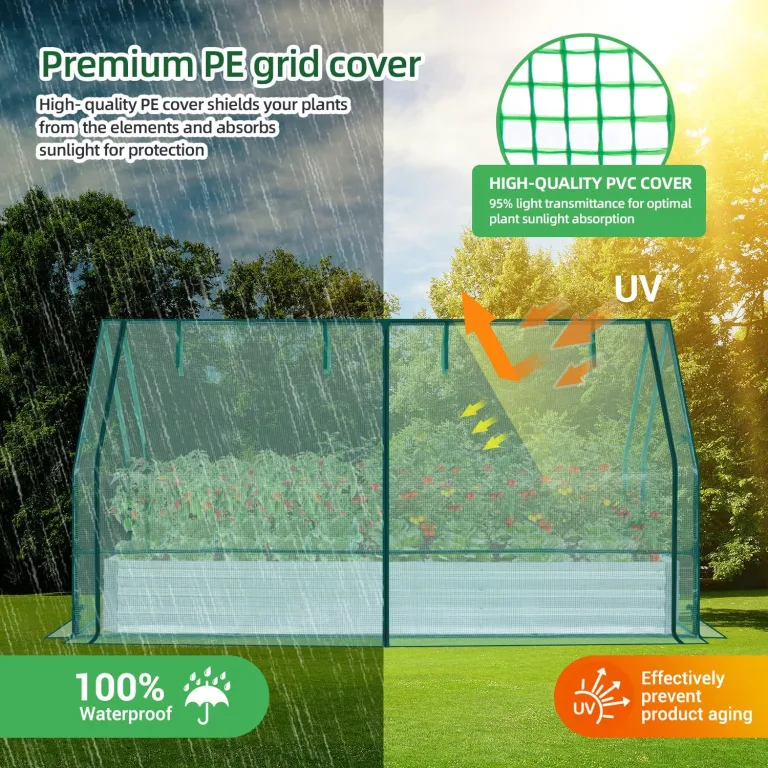 Ohuhu 3-in-1 Metall Hochbeet Frühbeet Set 240x120x30 cm, Verzinkter Stahl Pflanzkasten Hochbeet-kit mit 4 Türigem Foliengewächshaus – Ideal für Garten Gemüseanbau – Bild 7