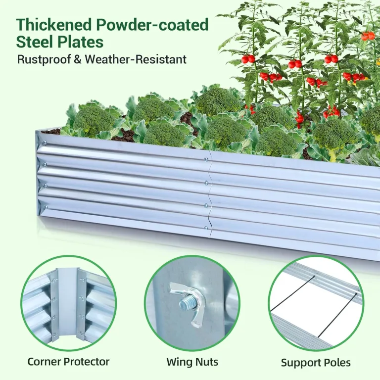 Ohuhu 3-in-1 Metall Hochbeet Frühbeet Set 240x120x30 cm, Verzinkter Stahl Pflanzkasten Hochbeet-kit mit 4 Türigem Foliengewächshaus – Ideal für Garten Gemüseanbau – Bild 3