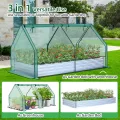 Ohuhu 3-in-1 Metall Hochbeet Frühbeet Set 240x120x30 cm, Verzinkter Stahl Pflanzkasten Hochbeet-kit mit 4 Türigem Foliengewächshaus – Ideal für Garten Gemüseanbau - Thumbnail 2