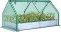 Ohuhu 3-in-1 Metall Hochbeet Frühbeet Set 240x120x30 cm, Verzinkter Stahl Pflanzkasten Hochbeet-kit mit 4 Türigem Foliengewächshaus – Ideal für Garten Gemüseanbau - Thumbnail 1