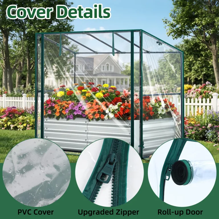 Ohuhu 3 in 1 Hochbeet Metall mit Gewächshaus Frühbeet & PVC Foliengewächshaus, Hochbeet Frühbeet mit Tomatenhaus Kräuterbeet mit Stahlrahmen Blumenkasten für Garten 120×60×30 cm – Bild 4