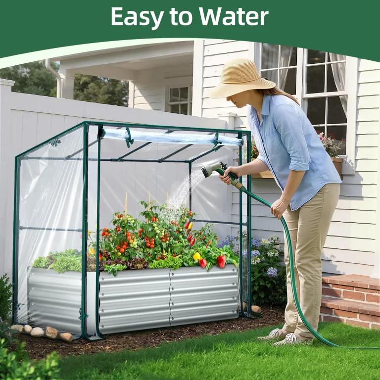 Ohuhu 3 in 1 Hochbeet Metall mit Gewächshaus Frühbeet & PVC Foliengewächshaus, Hochbeet Frühbeet mit Tomatenhaus Kräuterbeet mit Stahlrahmen Blumenkasten für Garten 120×60×30 cm – Bild 6