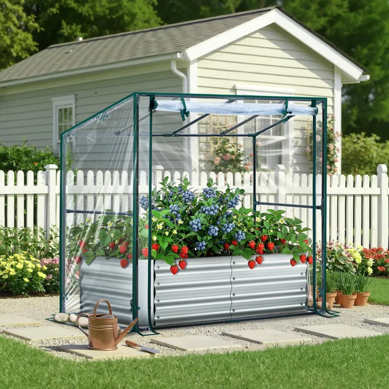 Ohuhu 3 in 1 Hochbeet Metall mit Gewächshaus Frühbeet & PVC Foliengewächshaus, Hochbeet Frühbeet mit Tomatenhaus Kräuterbeet mit Stahlrahmen Blumenkasten für Garten 120×60×30 cm – Bild 7