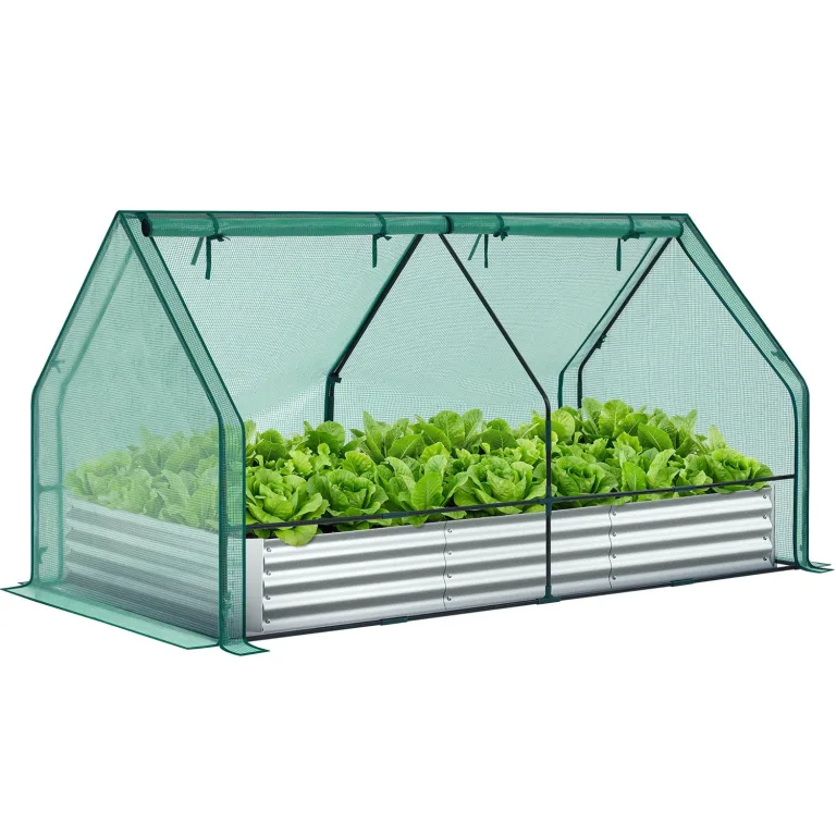 Ohuhu 3 in 1 Hochbeet Metall mit Gewächshaus Frühbeet & PVC Foliengewächshaus, Hochbeet Frühbeet mit Tomatenhaus Kräuterbeet mit Stahlrahmen Blumenkasten für Garten 120×60×30 cm – Bild 10
