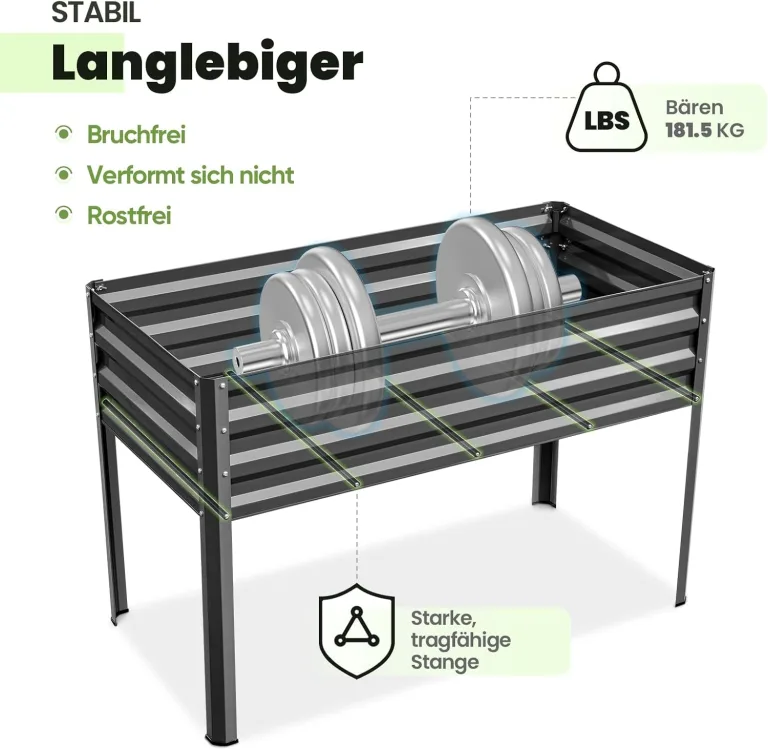 KING BIRD Hochbeet aus Metall Pflanzkasten Blumenbett, Frühbeet Bausatz Kräuterbeet für Garten, Balkon, Terrasse (122x61x42cm) – Bild 7