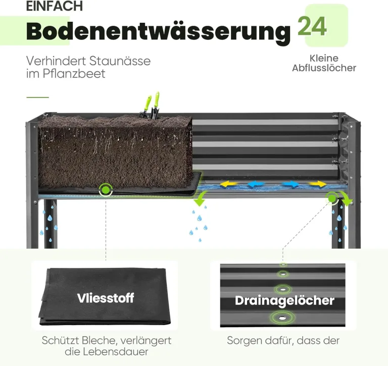 KING BIRD Hochbeet aus Metall Pflanzkasten Blumenbett, Frühbeet Bausatz Kräuterbeet für Garten, Balkon, Terrasse (122x61x42cm) – Bild 9