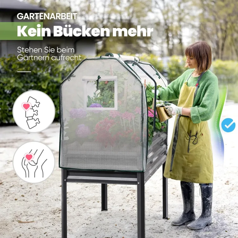 KING BIRD Hochbeet aus Metall Pflanzkasten Blumenbett, Frühbeet Bausatz Kräuterbeet für Garten, Balkon, Terrasse (122x61x42cm) – Bild 3