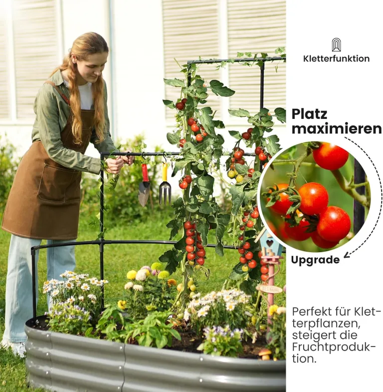 KING BIRD Hochbeet mit Rankgitter, Pflanzkasten Gartenkasten Frühbeet Kräuterbeet mit Gitterspalier für Garten, Klettergemüse, Blumen,180x90x30 cm, Dunkelgrau – Bild 5