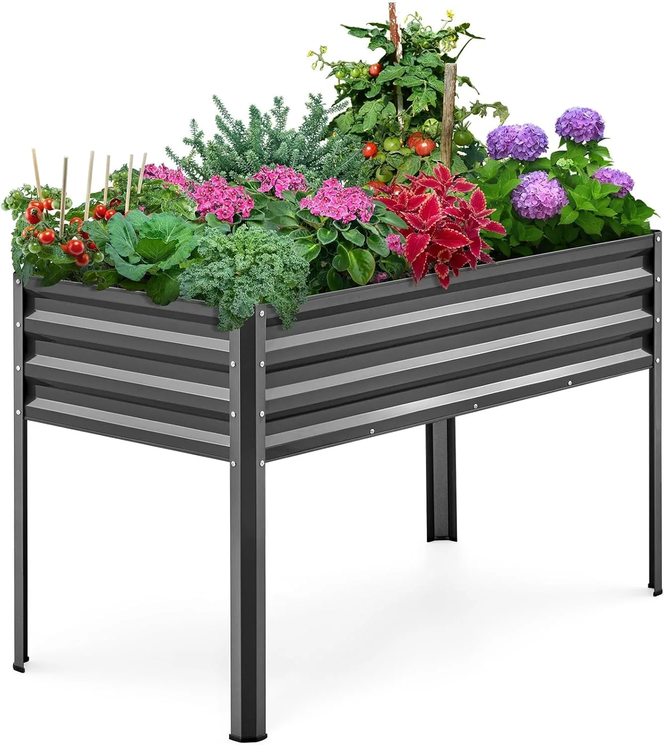 KING BIRD Hochbeet aus Metall, Frühbeet Bausatz Pflanzenbeet Pflanzkasten Blumenbett für Garten, Terrasse, Balkon, 181 kg Tragkraft, grau,120 x 60 x 80 cm - Bild 1