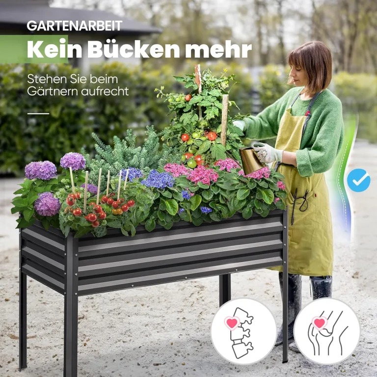 KING BIRD Hochbeet aus Metall, Frühbeet Bausatz Pflanzenbeet Pflanzkasten Blumenbett für Garten, Terrasse, Balkon, 181 kg Tragkraft, grau,120 x 60 x 80 cm – Bild 8