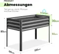 KING BIRD Hochbeet aus Metall, Frühbeet Bausatz Pflanzenbeet Pflanzkasten Blumenbett für Garten, Terrasse, Balkon, 181 kg Tragkraft, grau,120 x 60 x 80 cm - Thumbnail 4