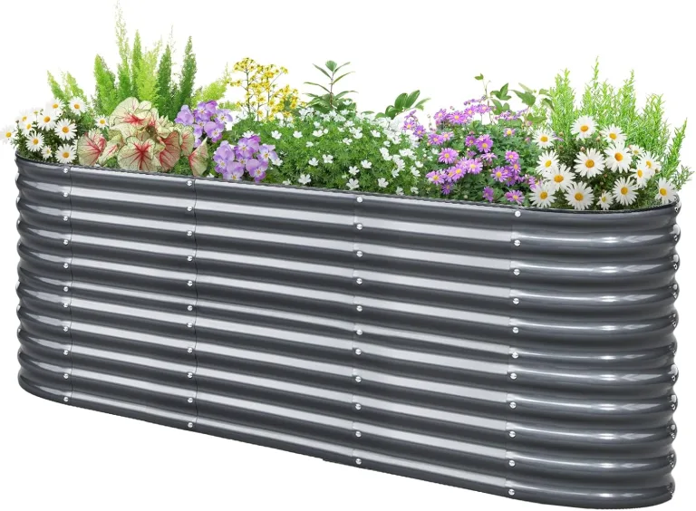 KING BIRD Hochbeet Verzinkter Stahl flanzkasten Gartenkasten 240 x 60 x 87 cm Grau Gartenbeet Frühbeet Garten für Blumen, Obst, Gemüse – Bild 1
