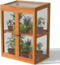 Mucola Gewächshaus Holz Treibhaus Pflanzenhaus mit 2 Türen Anzuchthaus | klappbarer Deckel | Zuchtschrank Pflanzenzucht Ganzjährige Pflanze Garten Balkon Schrank - Thumbnail 1