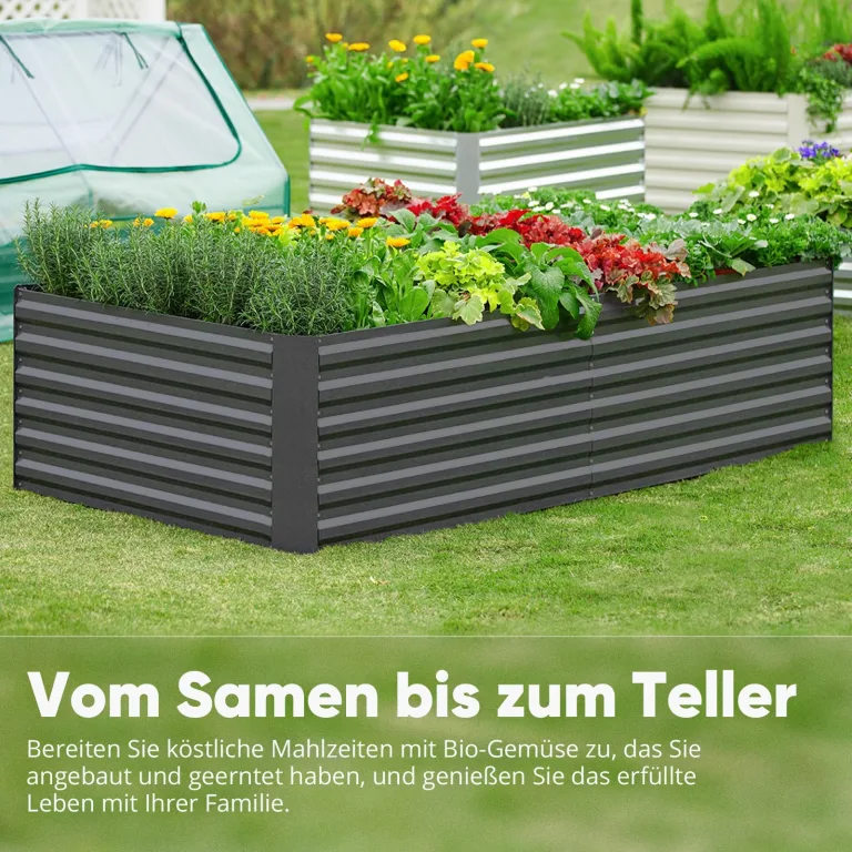 Quictent Hochbeet Pflanzkasten aus Metall, 180 x 90 x 62cm Kräuterbeet ohne Boden für Garten, Freistehendes Gemüsebeet mit Tomatenkäfigen,Grau – Bild 5