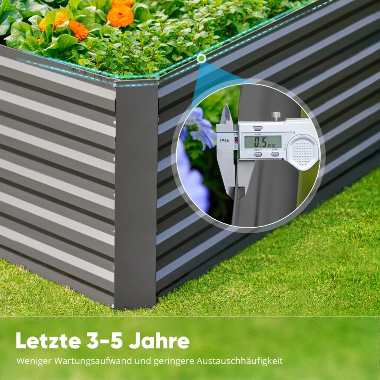 Quictent Hochbeet Pflanzkasten aus Metall, 180 x 90 x 62cm Kräuterbeet ohne Boden für Garten, Freistehendes Gemüsebeet mit Tomatenkäfigen,Grau – Bild 8