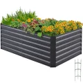 Quictent Hochbeet Pflanzkasten aus Metall, 180 x 90 x 62cm Kräuterbeet ohne Boden für Garten, Freistehendes Gemüsebeet mit Tomatenkäfigen,Grau - Thumbnail 1