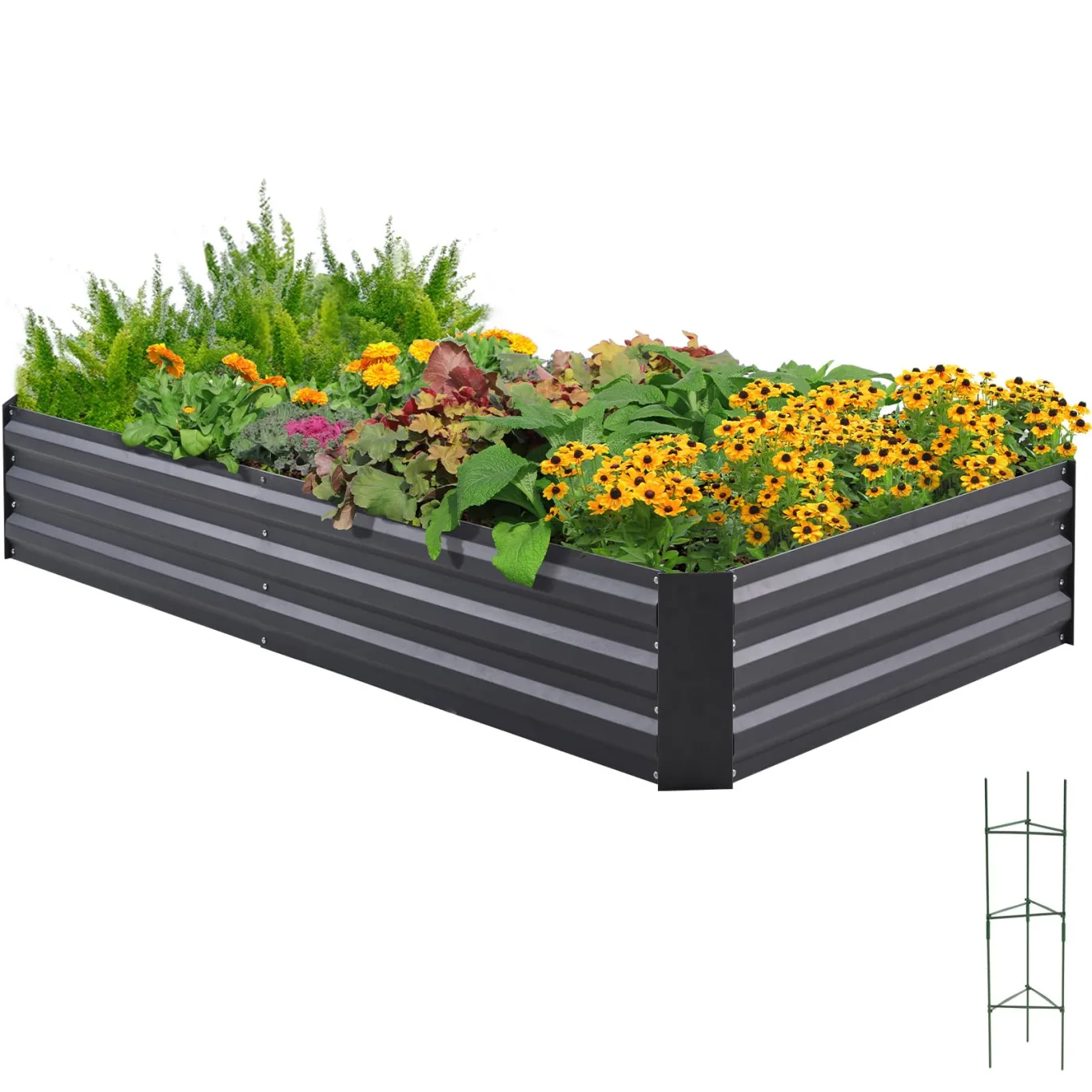 Quictent Hochbeet Metall Pflanzbeet,Frühbeet Ohne Boden für Garten,Gartenbeet 180 x 90 x 30cm,Frühbeet Pflanzkübel mit Tomatenkäfigen,Grau - Bild 1