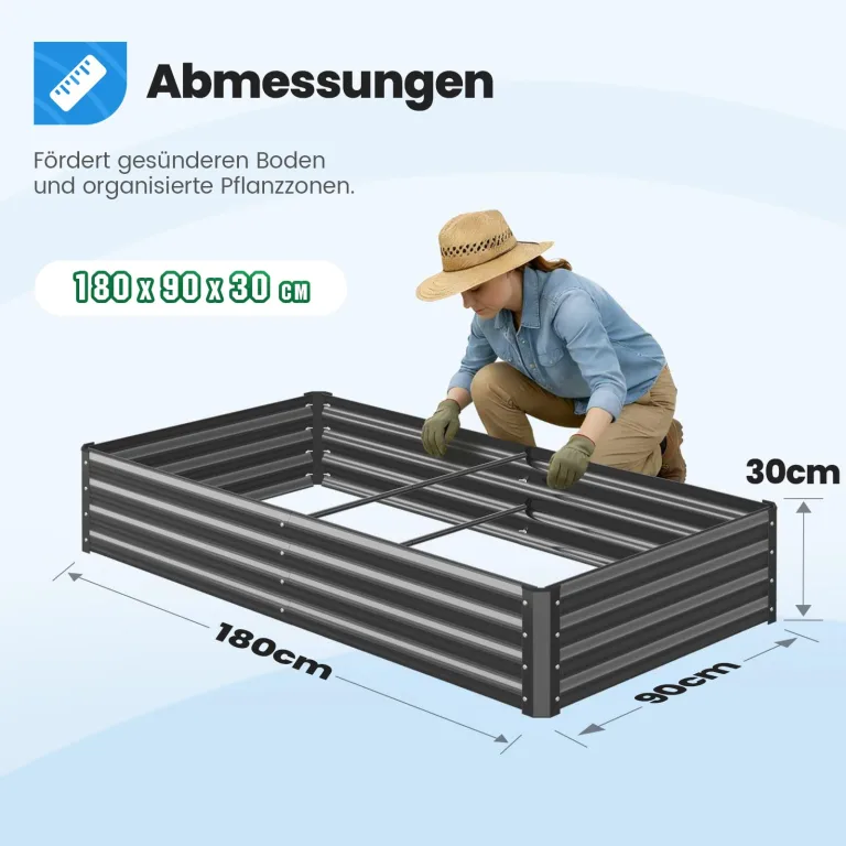 Quictent Hochbeet Metall Pflanzbeet,Frühbeet Ohne Boden für Garten,Gartenbeet 180 x 90 x 30cm,Frühbeet Pflanzkübel mit Tomatenkäfigen,Grau – Bild 4