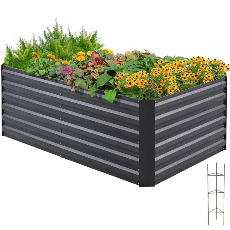 Quictent Hochbeet Metall Pflanzbeet,Frühbeet Ohne Boden für Garten,Gartenbeet 180 x 90 x 30cm,Frühbeet Pflanzkübel mit Tomatenkäfigen,Grau – Bild 10