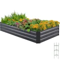 Quictent Hochbeet Metall Pflanzbeet,Frühbeet Ohne Boden für Garten,Gartenbeet 180 x 90 x 30cm,Frühbeet Pflanzkübel mit Tomatenkäfigen,Grau - Thumbnail 1